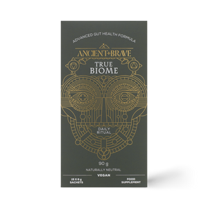 front of Ancient + Brave 'True Biome' sachet packaging on a white background